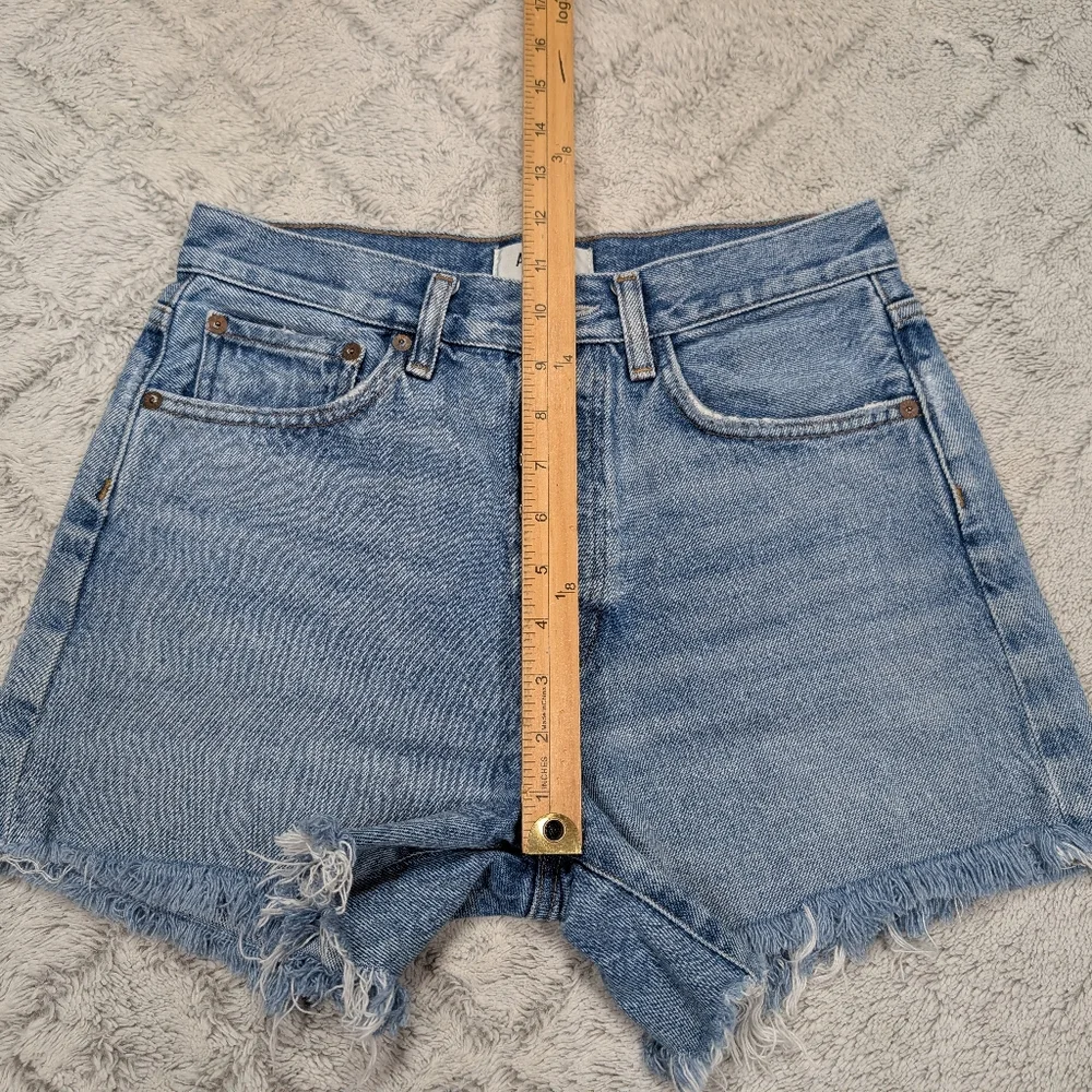 Agolde Shorts Womens 25 Blue Swapmeet Denim Parker Long High Rise Fray Hem - Picture 6 of 9